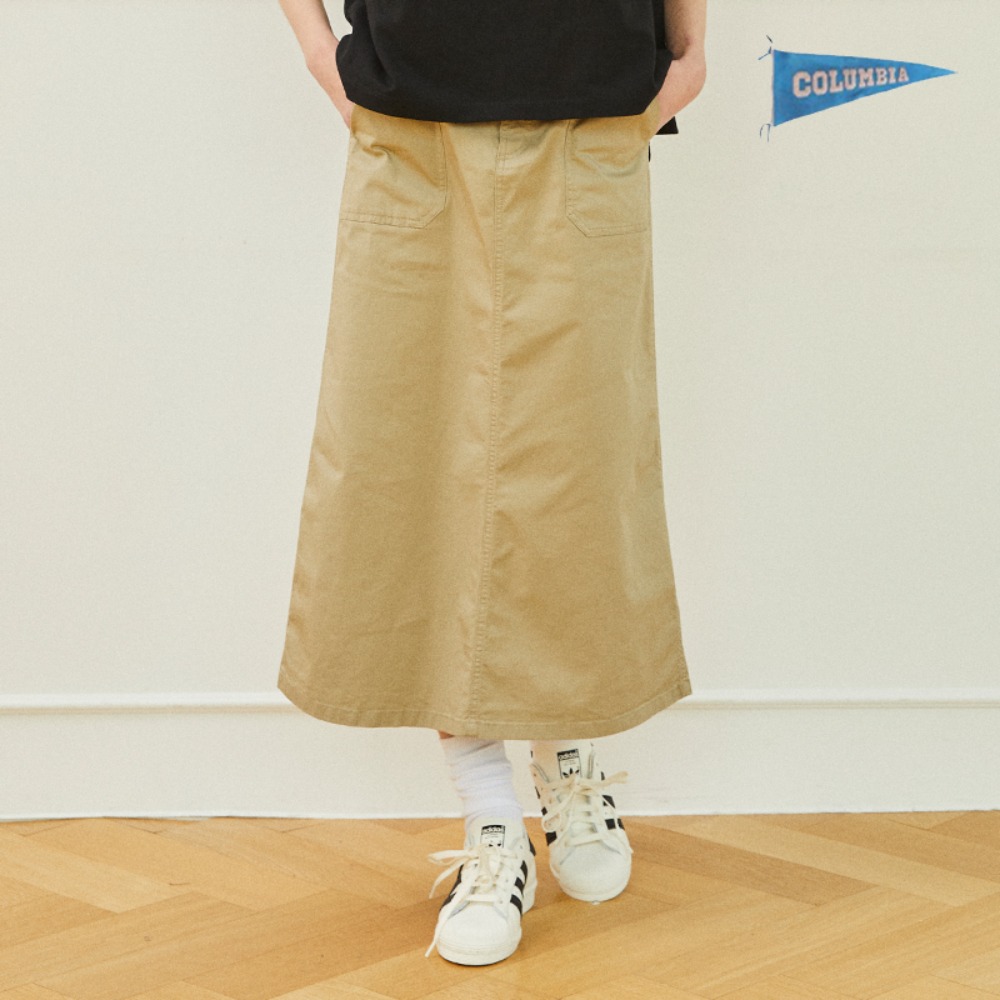 MIL-LABEL BELTED COTTON LONG SKIRT 헤리티지 베이지