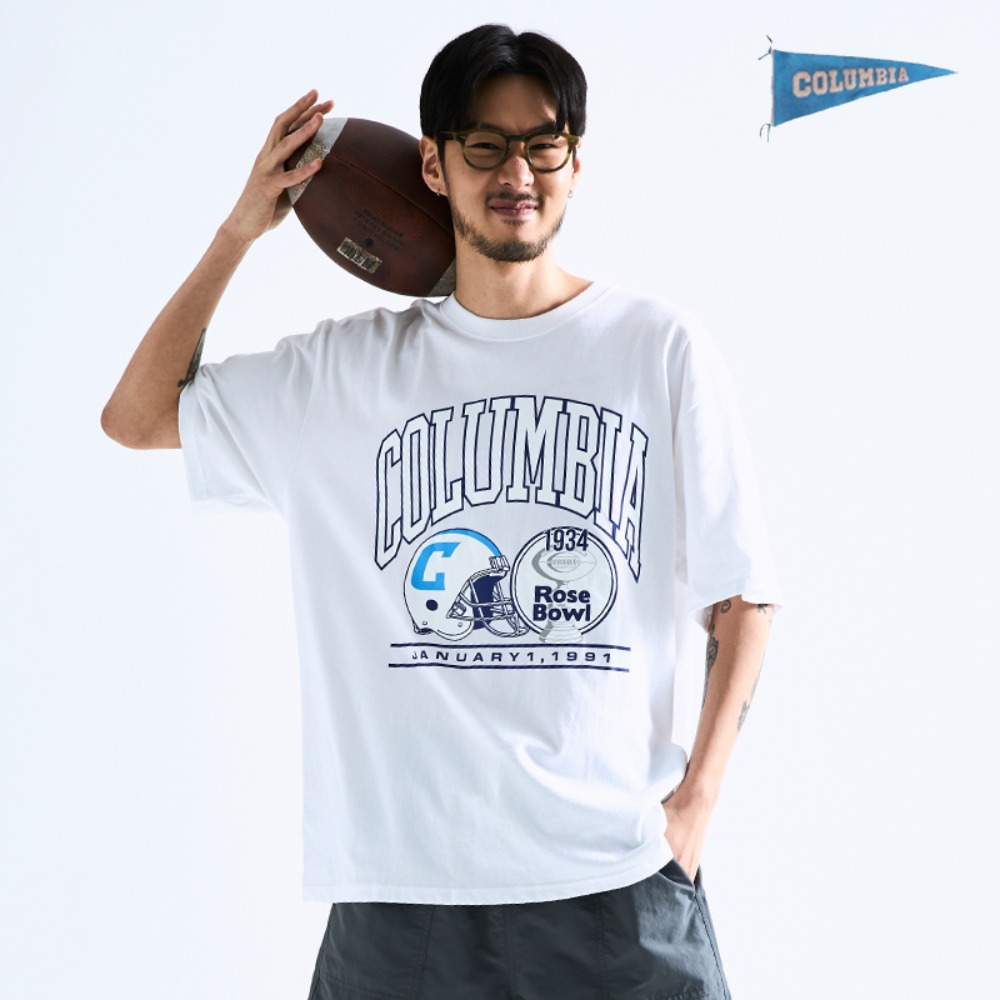 [컬럼비아 유니버시티] 90S 로즈볼 풋볼 반팔 티셔츠 화이트