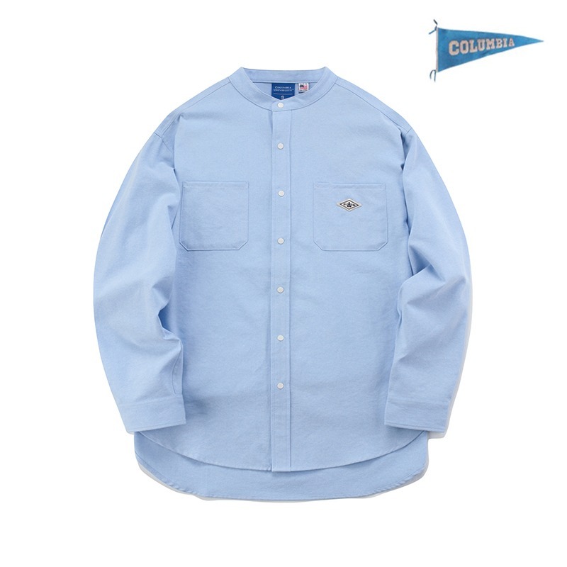 1754 CROWN OVERFIT OXFORD HENLY NECK SHIRTS 블루